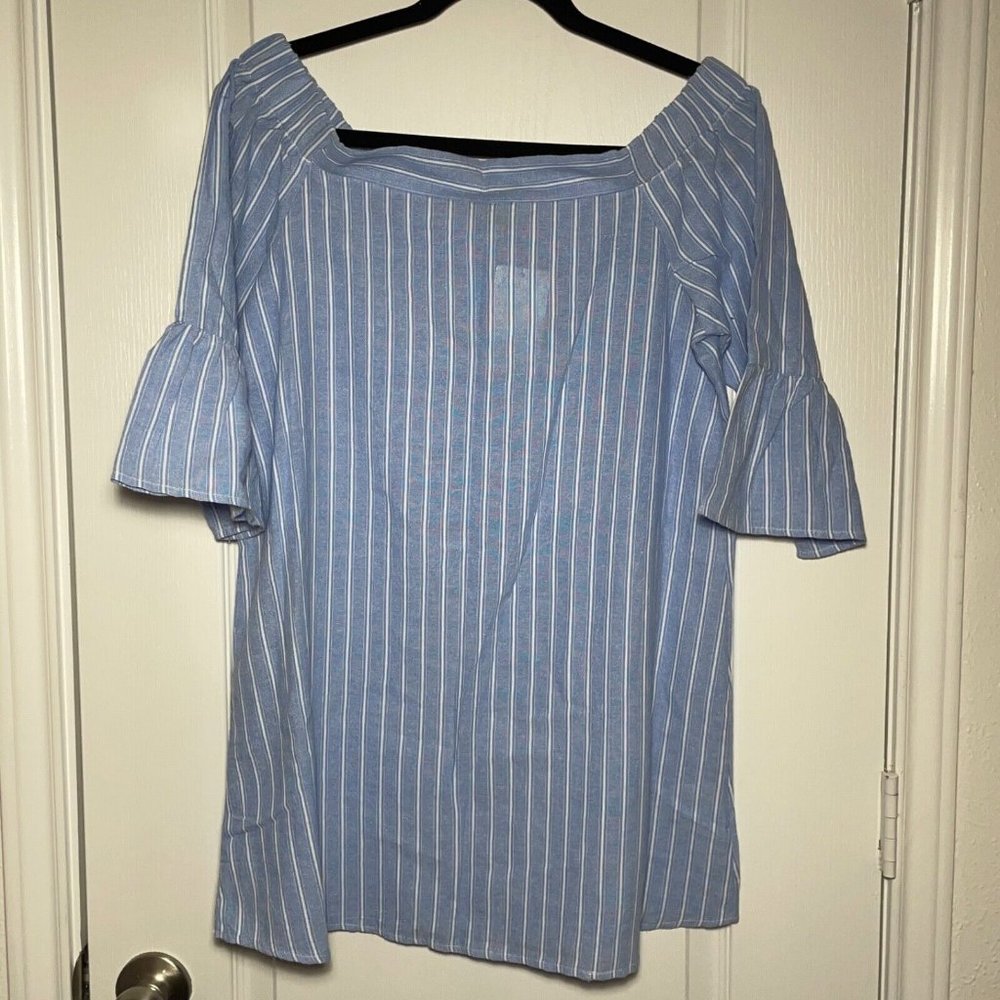 Tobi Tunic Women's Blouse Off The Shoulder Stripe Flare Sleeve Small New
